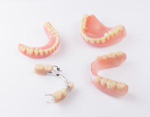 A variety of dentures on a white background
